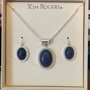 Kim Rogers Silver Necklace and Earrings with Navy Accents